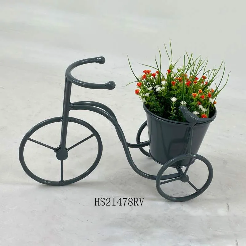 Kuş Dekorlu Metal Bisiklet Bitki Tutucu